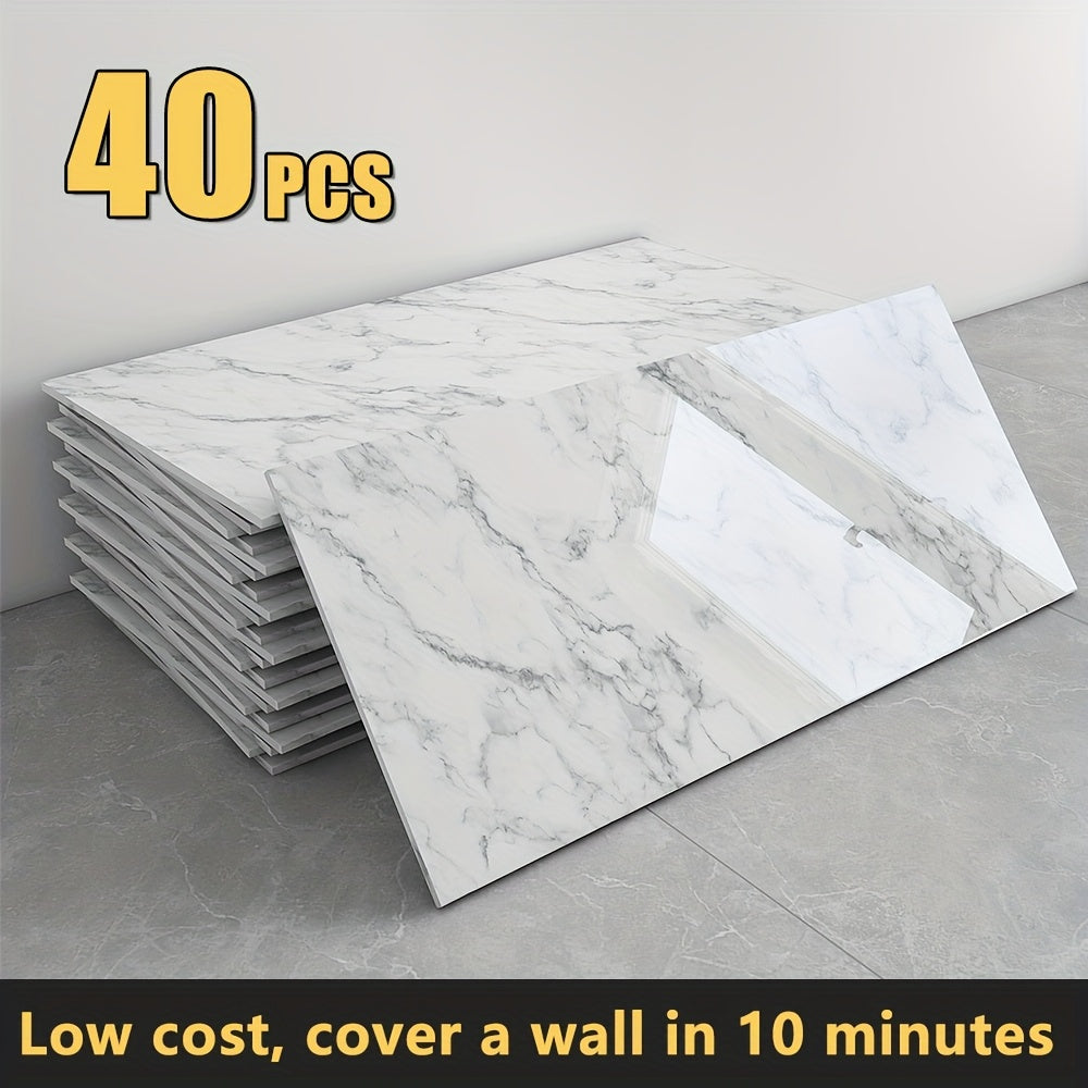 20/40-Pack Peel & Stick Marble Tiles Wall Panels Set - Self-Adhesive Waterproof Removable Wall Sticker for Kitchen Backsplash, Bathroom, Living Room, Office Home Decor. Easy Install (23.62"x11.81")