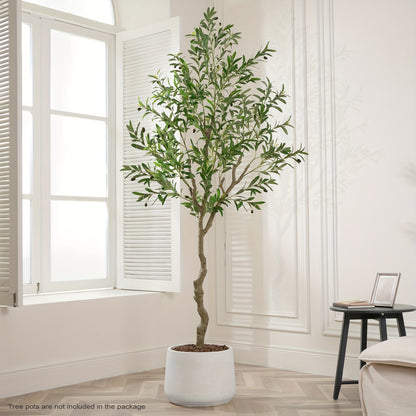 Artificial Olive Tree Indoor 5FT 6FT 7FT 8FT Potted Faux Olive Tree with Lifelike Trunk Branches Silk Leaves Fruits – Large Fake Plant for Living Room Office Home Decor