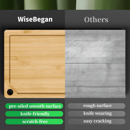 Set of Three Natural Wood Cutting Boards - Sturdy, Reversible Design Featuring a Juice Groove And Non-Slip Edges., Suitable for Meat And BBQ, Perfect for Home, Restaurant
