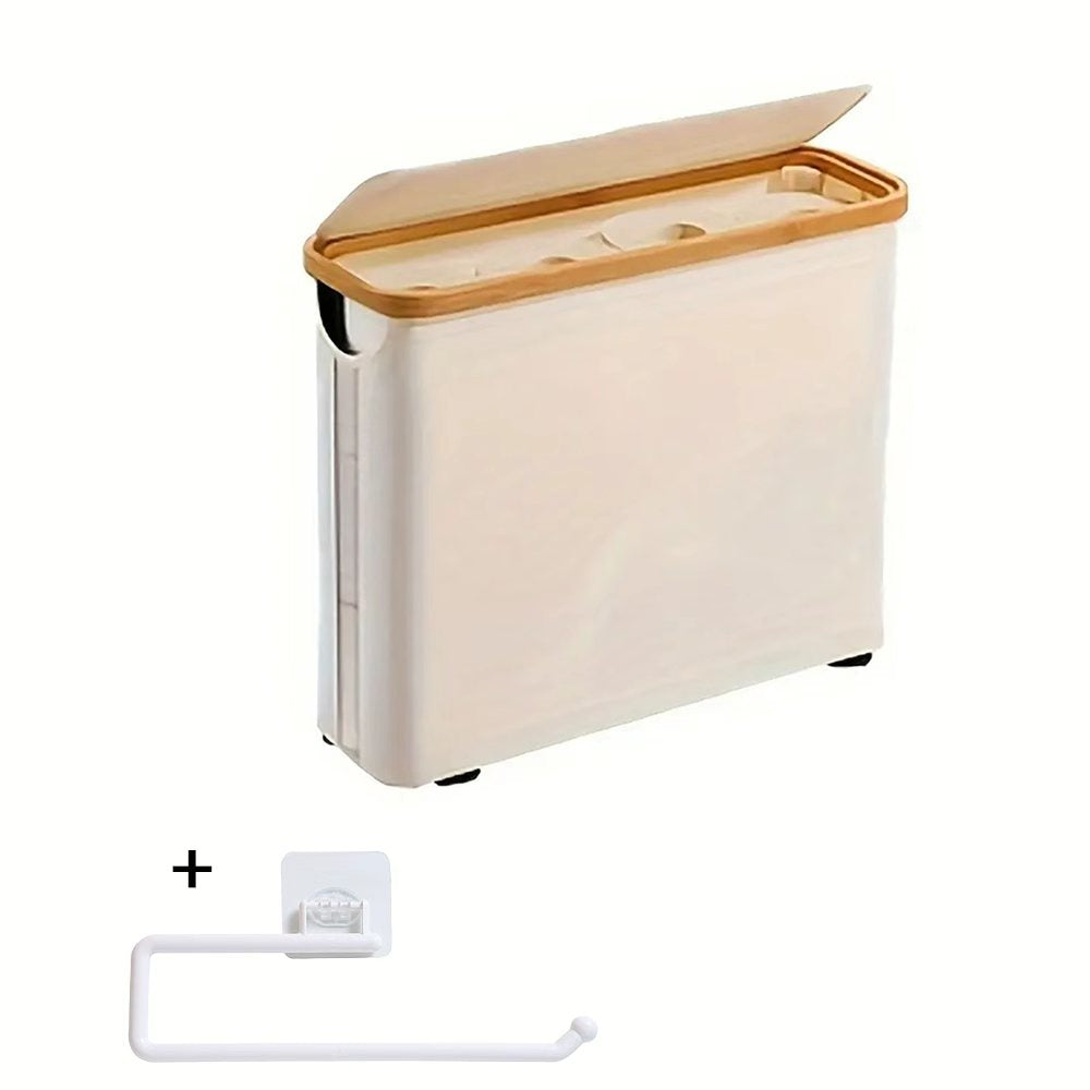 Toilet Paper Storage Basket with Bamboo Lid – Large Capacity Holds 9-12 Rolls | 600D Oxford Cloth Dustproof Bathroom Organizer | Modern Farmhouse Tissue Roll Holder for Bathroom