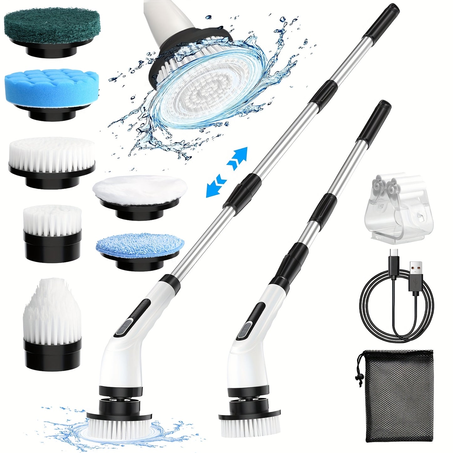 2024 Electric Spin Scrubber, Dual Adjustable Speeds Electric Scrubber for Cleaning, Adjustable & Detachable Handle Shower Scrubber with 7 Replaceable Brush Heads for Floor, Bathroom, Tub, Tile