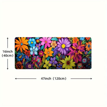 1pc Vibrant Floral Kitchen Mat - 0.8mm Thick, Soft & Thickened, Machine Washable Rectangular Mat for Laundry Room, Bathroom, Living Room, Bedroom - Colorful Flowers Design, Polyester 100.0%, Kitchen Rugs