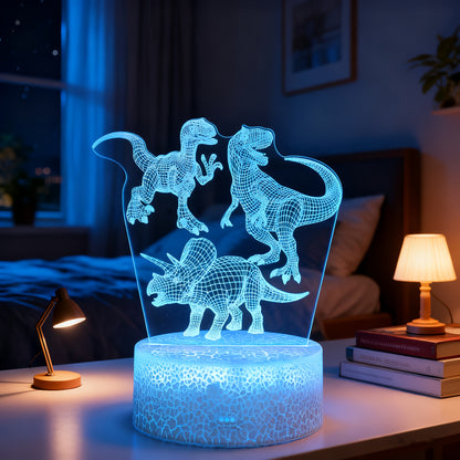 One Piece of 3D Holographic Dinosaur Night Lamp Featuring Four Designs, Adjustable Brightness with Remote Or Touch Control, 16 Colors That Change, T-Rex Bedside Lamp, Perfect Gift for Dinosaur Enthusiasts, Ideal Jurassic Toy for Young Boys And Girls