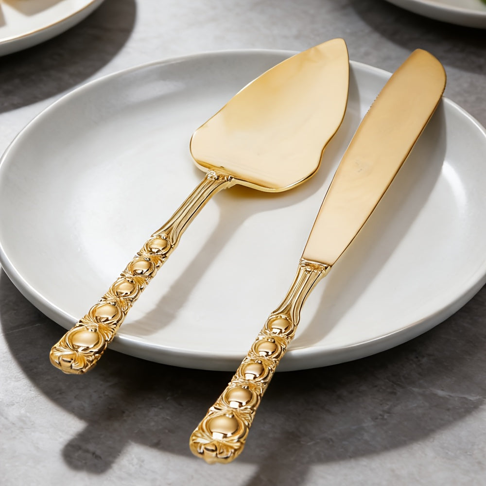 2pcs Golden Rose - Handle Tableware Set, Exquisite Cake Knife And Spatula Gift Box, High-End Food Service Equipment Supplies, Ideal Western-Style Tableware for Gifting