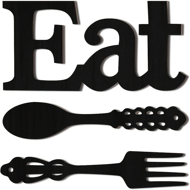 Set Of EAT Sign, Fork And Spoon Wall Decor, Rustic Wood Eat Decoration, Cute Eat Letters for Kitchen And Home, Decorative Hanging Wooden Letters, Country Wall Art for Dining Room (Black)