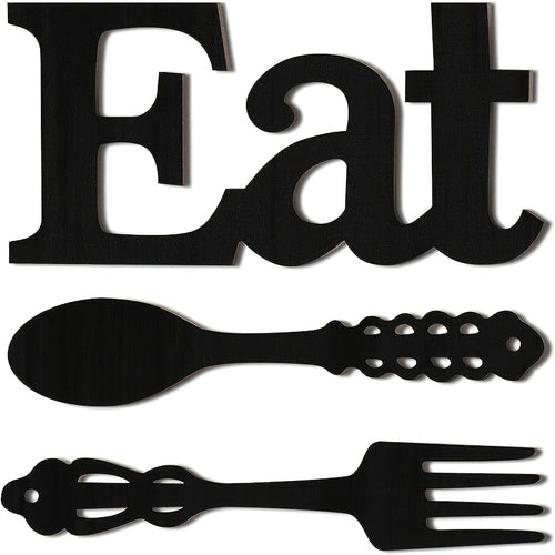 Set Of EAT Sign, Fork And Spoon Wall Decor, Rustic Wood Eat Decoration, Cute Eat Letters for Kitchen And Home, Decorative Hanging Wooden Letters, Country Wall Art for Dining Room (Black)