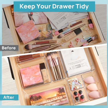 Set Of 25 Clear Storage Trays for Organizing Desk Drawers, Perfect for Cosmetics And Miscellaneous Items. Ideal for Use On Dressers, Under Beds, And for Desk Organization, Flatware Organizers And Kitchen Drawer Dividers