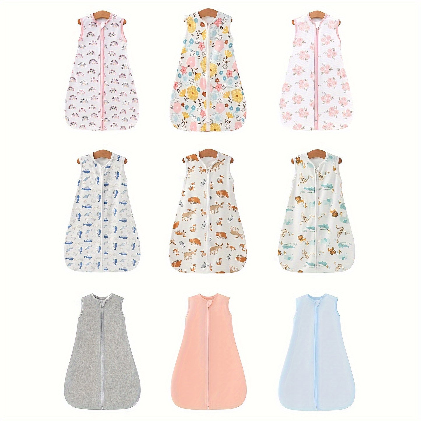 2/ 3pcs Baby Sleeping Bag Two-way Zip, 0-24mouths Baby Wearable Blanket Comfortable Elastic Lightweight, Air-conditioned Room Anti-kicking Quilt Anti-cooling, Vest Sleeping Bag Anti-surprise Swaddling Clothes, Suitable for Boys And Girls
