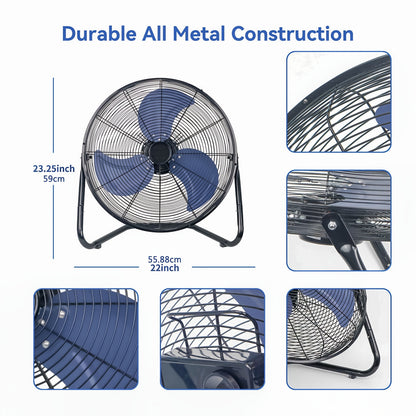 High-Velocity Industrial Floor Fan 9/20 Inch With 3 Speeds, Metal Construction And Blades, Ideal For Industrial & Commercial Spaces