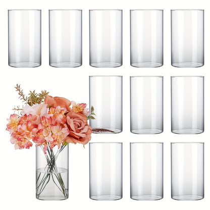 TOMNK 12/24/36/48pcs Clear Glass Candle Holder Cylinder Vases, 4, 6, 8, 10 Inch Tall Cylinder Vases for Candle, Glass Candle Vase, Hurricane Floating Candle Holder Vase for Table Shelf, Party, Wedding, Home Decor