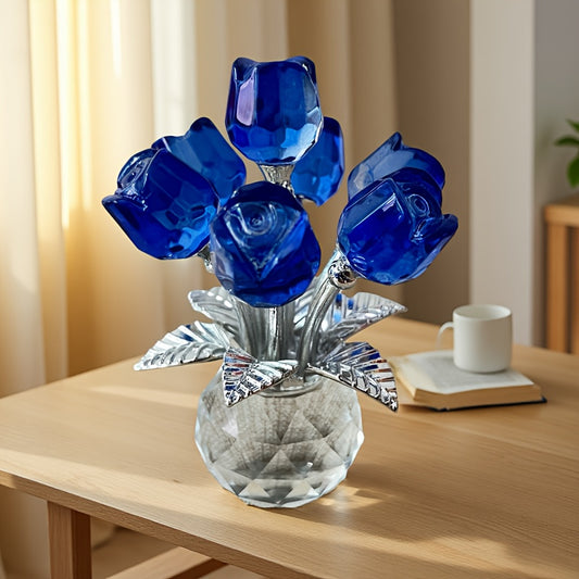 Exquisite Glass Rose Sculpture- Elegant Red, And Pink Floral Decoration with Sparkling Leaves, Versatile Home Decoration Suitable Bedrooms, Kitchens, Living Rooms, Prayer Spaces- Valentine'S Day And Easter Colle