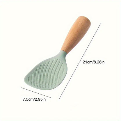 2 Pack Silicone Rice & Potato Server with Wooden Handle - Durable, Heat-Resistant Kitchen Spoon for Nonstick Pans and Cookers, Durable Standing Rice Spatula Serving Spoon for Grains