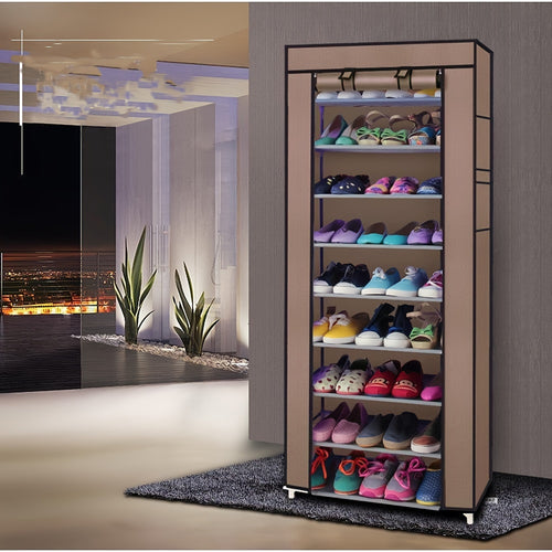 10-Layers 9 Lattices Shoe Rack with Dustproof Cover, Non-Woven Space-Saving Shoe Organizer for Entryway, Easy Assembly, Large Capacity, Home And Dormitory Storage