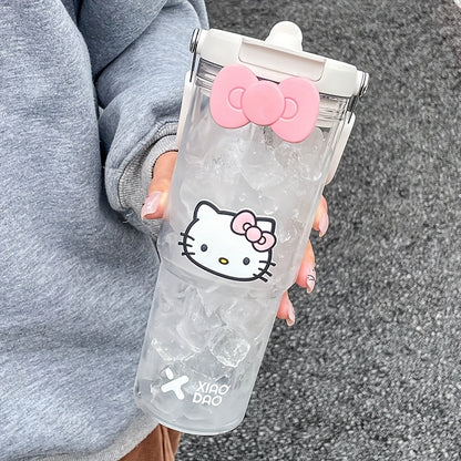 Hello Kitty Portable Outdoor Sports Water Cup Women's Summer Straw Cup Large Capacity Cartoon Direct Drinking Cup Plastic Cup