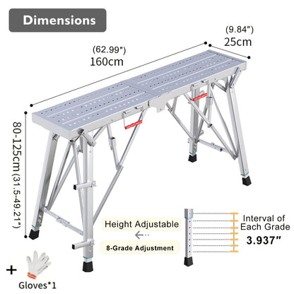 Work Platform Adjustable Folding Scaffolding Portable Step Ladder Height Drywall Bench Heavy Duty Load Capacity for RV Cleaning Painting Car Washing Decorating