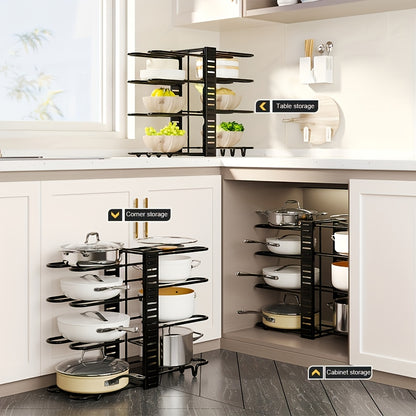 8-Tier Pot And Pan Organizer with Lid Rack, for Kitchen Cabinet Storage of Cookware And Utensils