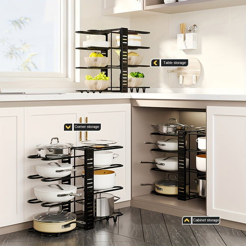 8-Tier Pot And Pan Organizer with Lid Rack, for Kitchen Cabinet Storage of Cookware And Utensils