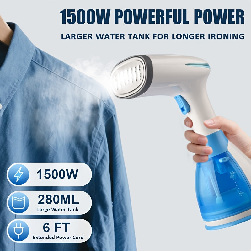 High - Power Handheld Garment Steamer with 9.47oz Large Removable Water Tank, 1500W Portable Steam with 3 Additions - No Battery, US- Standard Plug, 30 - Seconds Fast Heating, Mini Fabric Steam for Home, Travel, Office, Compact Design