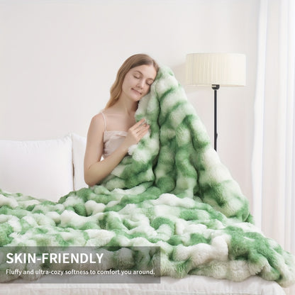 1PC Faux Rabbit Fur Queen Blanket For Bed, Thick & Warm Bed Blankets For Winter, Soft Cozy Fluffy Decorative Blankets For Living Room, Bedroom, Heavy Furry Luxury Blanket Gifts