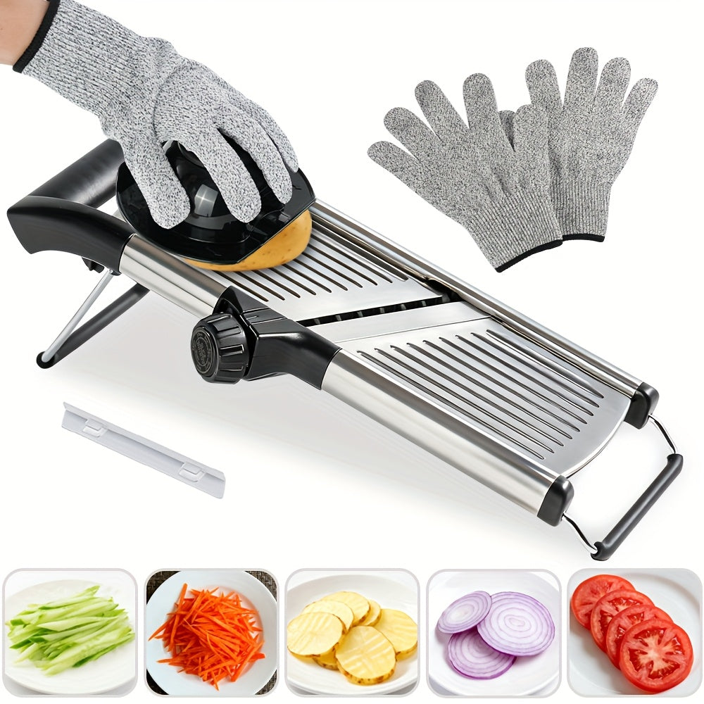 Professional Vegetable Slicer Stainless Steel Vegetable Slicer | Adjustable Mandoline Slicer Blades Offers 5 Different Thickness Options - Onion Potato Carrot Cheese Fruits Veggies Grater Kitchen Accessories