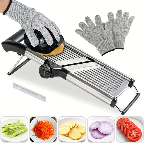 Professional Vegetable Slicer Stainless Steel Vegetable Slicer | Adjustable Mandoline Slicer Blades Offers 5 Different Thickness Options - Onion Potato Carrot Cheese Fruits Veggies Grater Kitchen Accessories