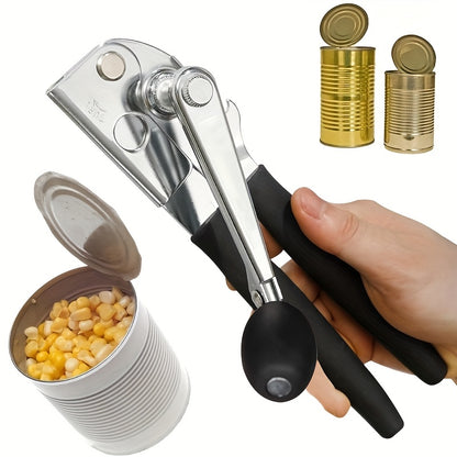 Heavy-Duty Manual Can Opener with Lever - Stainless Steel Construction, Non-Slip Grip - Commercial & Home Kitchen Use - Easy Can Opening Tool for Restaurants, Households - Durable Can Opener for Heavy-Duty Cans & Bottles, Restaurant Equipment, Ergonomic H