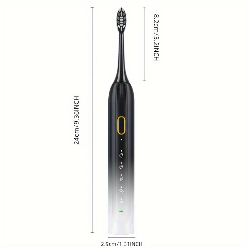 IPX8 Sonic Electric Toothbrush, USB Direct Charging, Couple Style with Replaceable Heads, Metal Shaft, for Adults (Men & Women), Rechargeable, Intelligent Timer, Includes 5 Replacement Brush Heads