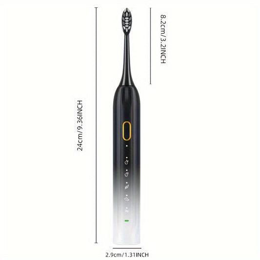 IPX8 Sonic Electric Toothbrush, USB Direct Charging, Couple Style with Replaceable Heads, Metal Shaft, for Adults (Men & Women), Rechargeable, Intelligent Timer, Includes 5 Replacement Brush Heads