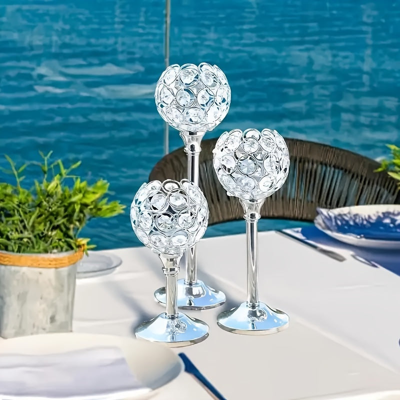 3pcs Crystal Candle Holder, Windproof Candle Holder, Christmas, Halloween Candlelight Dinner Photo Props, Wedding Anniversary Wedding Decoration, Home Hotel Decoration, Birthday Gift, Suitable for Table Center Decoration, Wedding, Catering