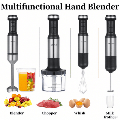 【800W Heavy Duty】5-in-1 Immersion Hand Blender with Variable Speed – Stainless Steel Stick Mixer with Whisk, Frother, 1000ml Cup, 450ml Chopper – for Smoothies, Soup, Meat
