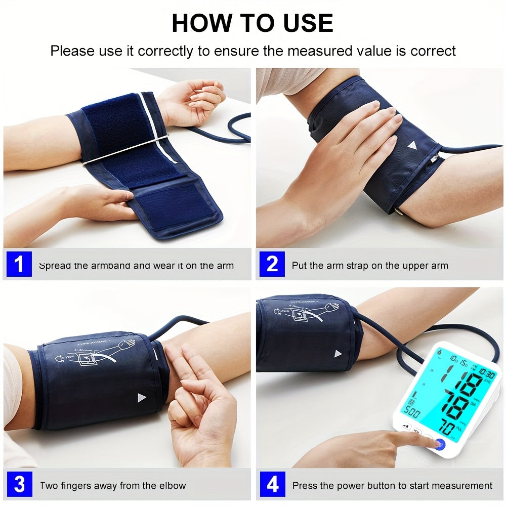 Automatic Upper Arm Blood Pressure Monitor for Home Use with Large Cuff - Automatic BP Machine with Large LED Backlit Screen, 1000-Reading (Holds 10 for 2 Users), - Arm BP Monitor for Management &