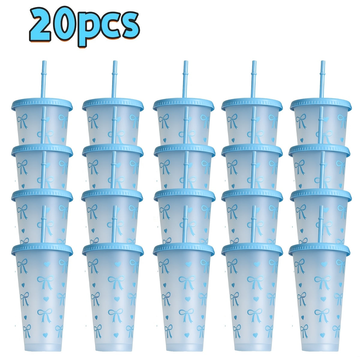 A Set of 10 Or 20 Reusable 24 Oz (Ounces) Party Cups - Made of PP Material, Equipped with Lids, Straws And Dust Covers, Is Perfect for Parties, Gatherings, Offices And Camping. It Is The Top Choice for Holiday Bulk Gifts