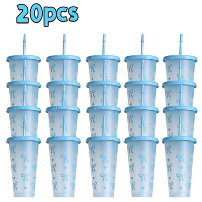 A Set of 10 Or 20 Reusable 24 Oz (Ounces) Party Cups - Made of PP Material, Equipped with Lids, Straws And Dust Covers, Is Perfect for Parties, Gatherings, Offices And Camping. It Is The Top Choice for Holiday Bulk Gifts