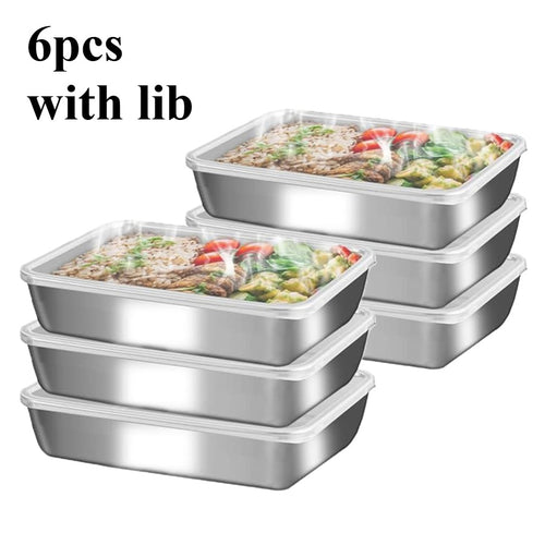 6pcs,with lid,stainless steel fresh-keeping lunch box, suitable for baking trays, preparation trays, cake trays, food sealed containers, keep food fresh, lid sealed. It can be placed in the refrigerator, dishwasher and microwave oven