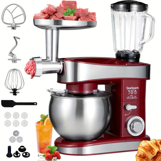 Stand Mixer 6-in-1 400W with 6.3QT Stainless Steel Bowl – 6-Speed & Pulse Tilt-Head Kitchen Mixer with Dough Hook Beater Whisk Juicer Meat Grinder Noodle Press | Electric Food Mixer Black Red Purple Silver