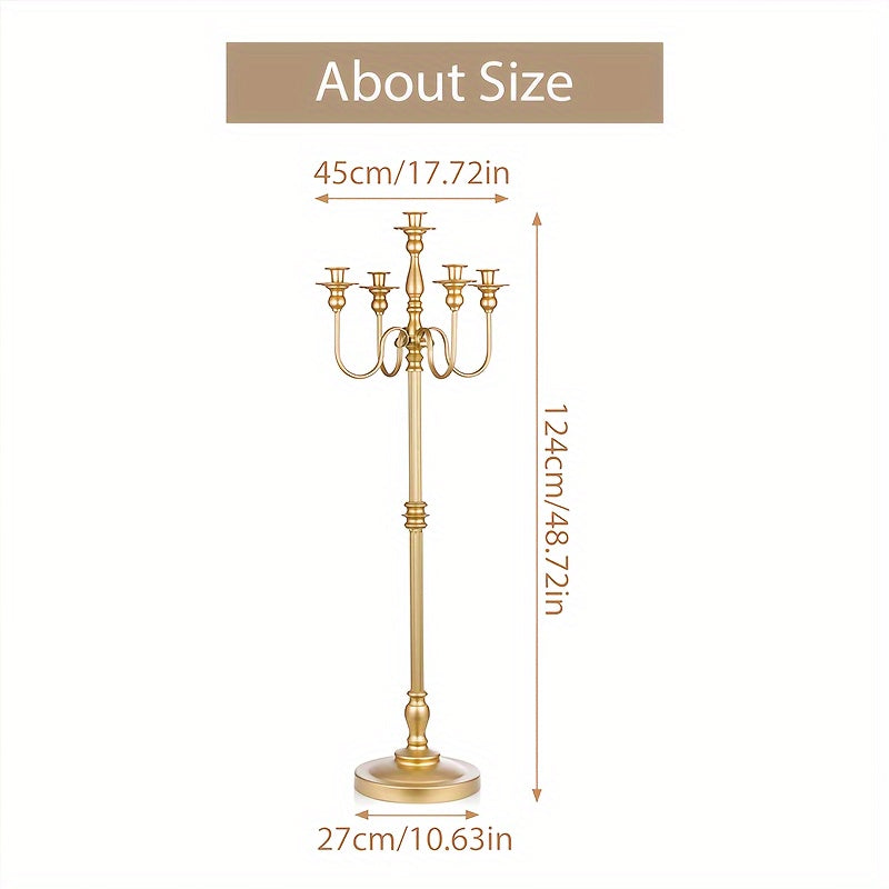 48.7 Inch Floor Candle Holder Centerpiece, Cone-Shaped Candle And Floral Centerpiece, High Candle Holder Bracket, Wedding Party Event Decoration, Home Living Room Decoration, Golden Halloween Christmas Decoration