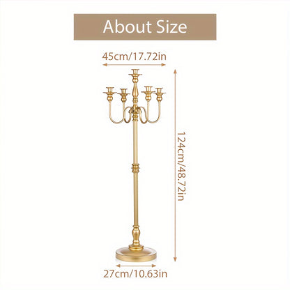 48.7 Inch Floor Candle Holder Centerpiece, Cone-Shaped Candle And Floral Centerpiece, High Candle Holder Bracket, Wedding Party Event Decoration, Home Living Room Decoration, Golden Halloween Christmas Decoration