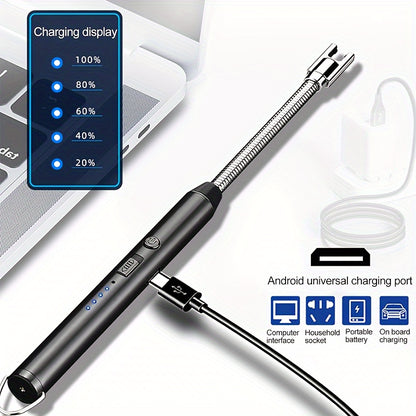 USB Rechargeable Arc Lighter 4-Pack Flameless Windproof Candle Lighter with Flexible Neck, 360° Rotation, LED Battery Indicator & Safety Switch – for Candles, Grill, Camping, BBQ, Aromatherapy