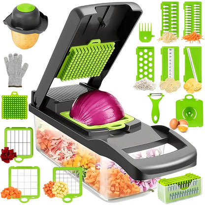 Vegetable Chopper, Onion Chopper, Mandoline Slicer, 18-in-1 Professional Food Chopper Multifunctional Vegetable Chopper And Slicer, Dicer, Adjustable Vegetable Cutter with Container (Gray)