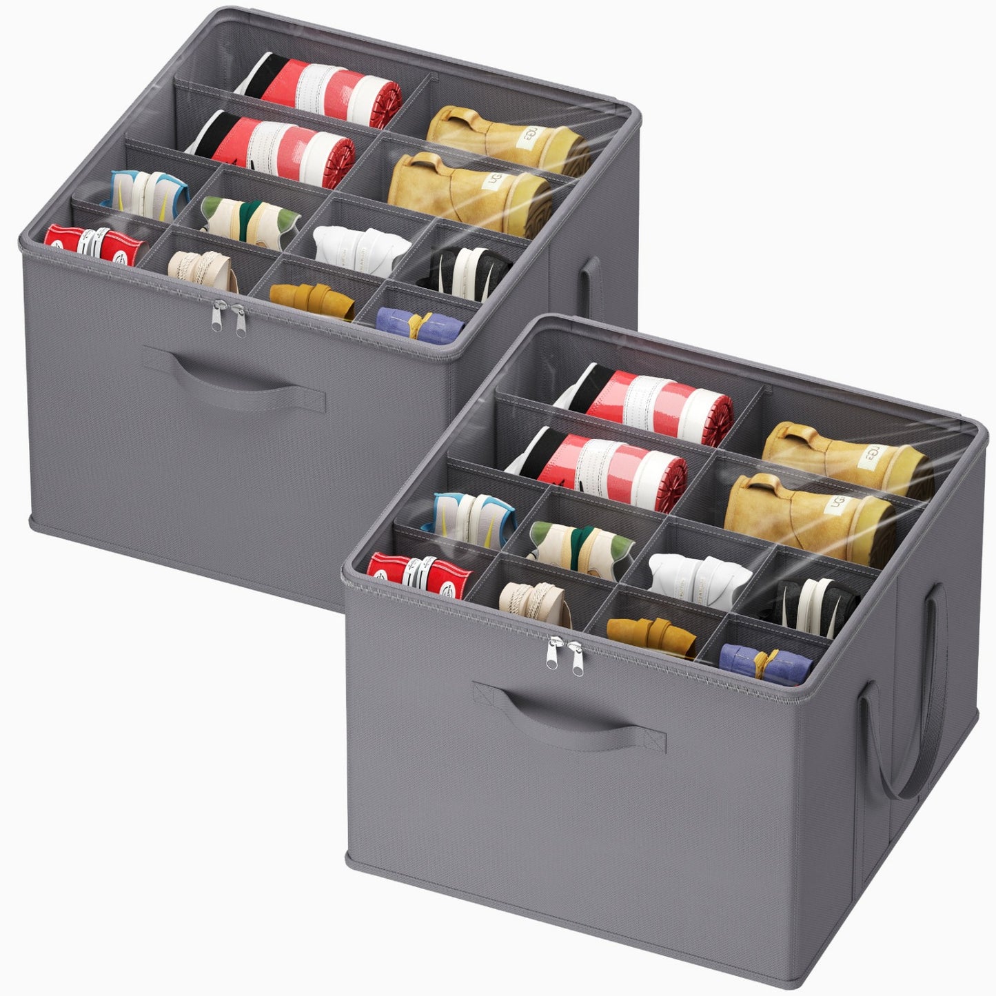 Large Shoe Box Storage Containers with Clear Cover and Reinforced Handles, Open Storage Bins,Shoe Storage Organizer for Closet, Fits 12-16 Pairs, Foldable Storage Bins Fit for Boots Heels Sneakers, 1/2/3 Pack