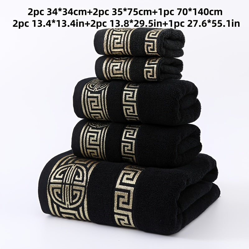 5pcs 100% Cotton Towel Set, Including 1 Bath Towel, 2 Hand Towels, And 2 Washcloths. Features Exquisite Patterns, Luxurious Design Style, Ultra-soft And Highly Absorbent. Available In Multiple Sizes for Convenient Use. An Essential for Home Bathrooms