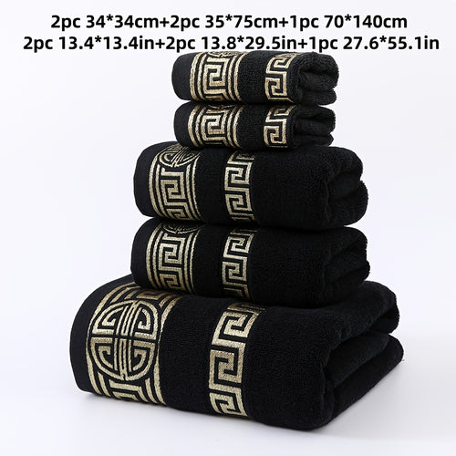 5pcs 100% Cotton Towel Set, Including 1 Bath Towel, 2 Hand Towels, And 2 Washcloths. Features Exquisite Patterns, Luxurious Design Style, Ultra-soft And Highly Absorbent. Available In Multiple Sizes for Convenient Use. An Essential for Home Bathrooms