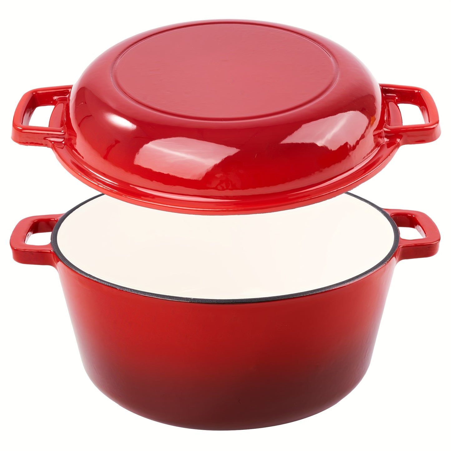 6QT 2-In-1 Enameled Cast Iron Dutch Oven, Ideal for Baking Bread, Cooking, And Stewing, Durable And Nonstick, Oven Safe Up to 500° F, Features Dual Handles, Compatible with All Stovetops