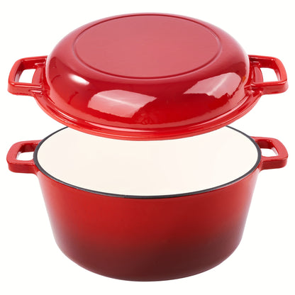 6QT 2-In-1 Enameled Cast Iron Dutch Oven, Ideal for Baking Bread, Cooking, And Stewing, Durable And Nonstick, Oven Safe Up to 500° F, Features Dual Handles, Compatible with All Stovetops
