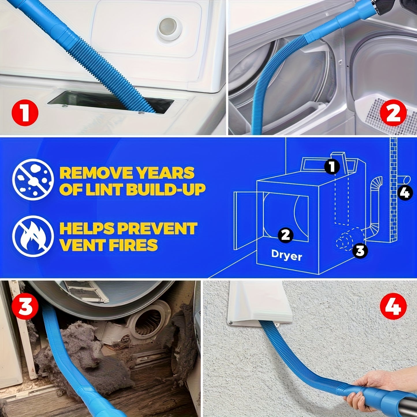 Dryer Vent Cleaning Kit, Dryer Lint Vacuum Cleaner Accessories and Flexible Dryer Lint Brush, Vacuum Hose Accessories, Vacuum Hose Brush Set