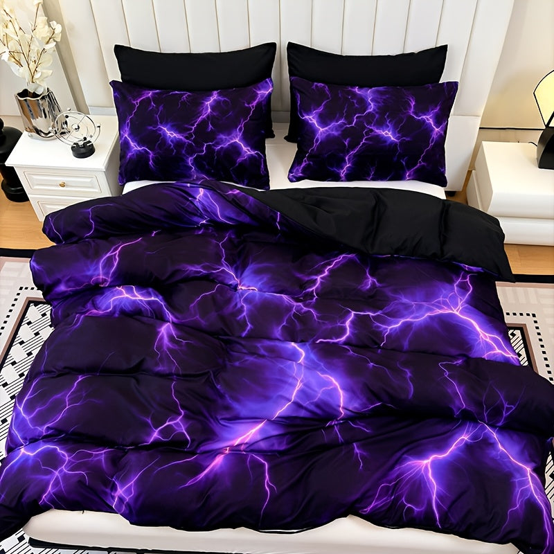 3pcs Fashion Purple Lightning Line Duvet Cover Set (1 Duvet Cover +2 Pillowcase Without Pillow Core), Residential Quarters High Definition Printing