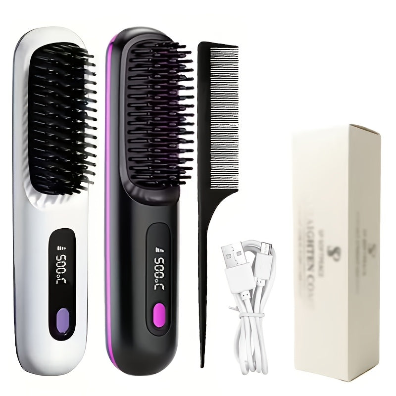 Ladies' Portable Wireless Mini Straightener, 3-speed Adjustable Temperature, LED Display Screen, USB Charging 2000mAh Battery, Professional Styling, Creating Smooth And Shiny Hair, Suitable for Home, Travel, And Holidays
