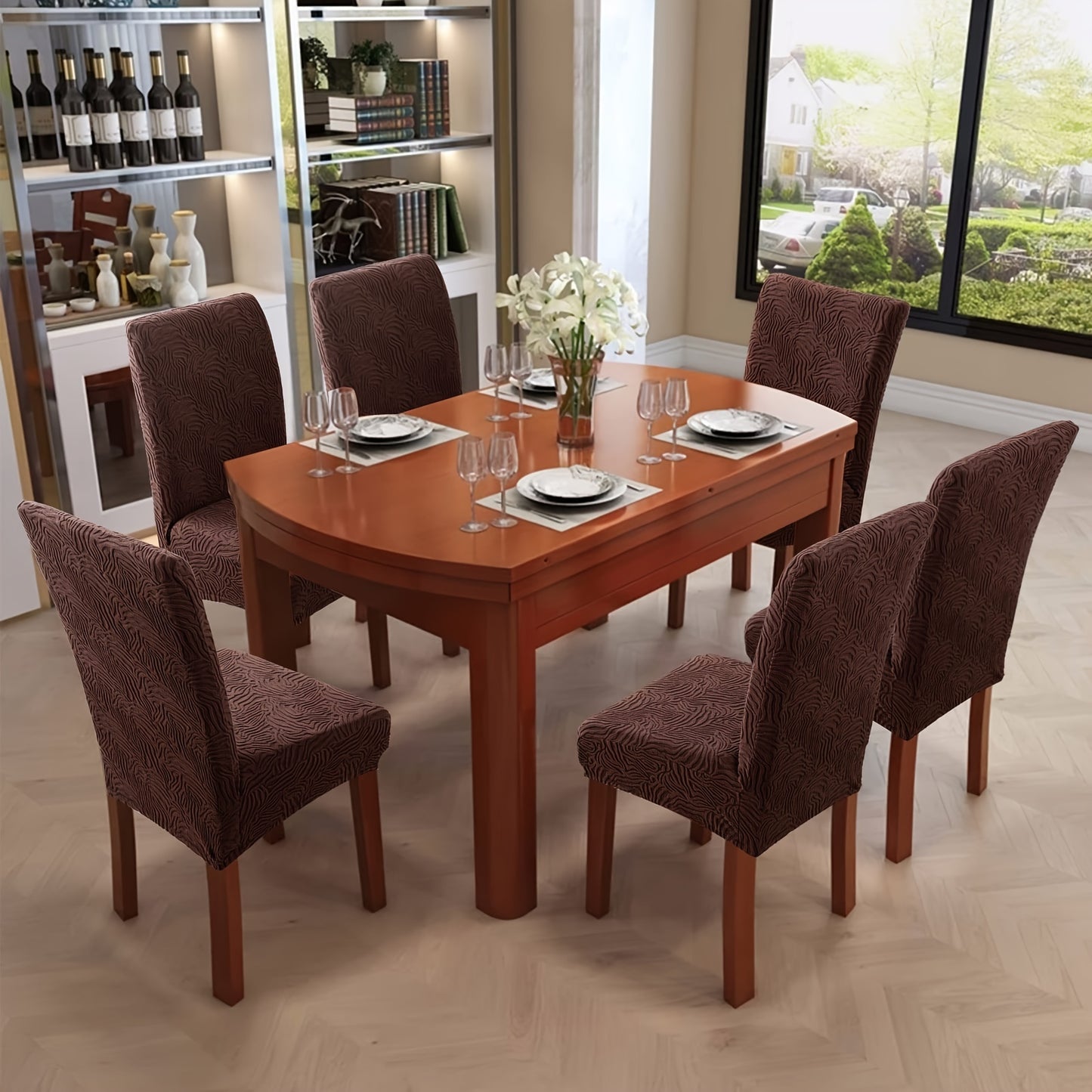 4/6pcs Chair Covers For Dining Room, Stretch Jacquard Dining Chair Slipcovers Removable Washable Chair Protector For Kitchen, Hotel, Restaurant