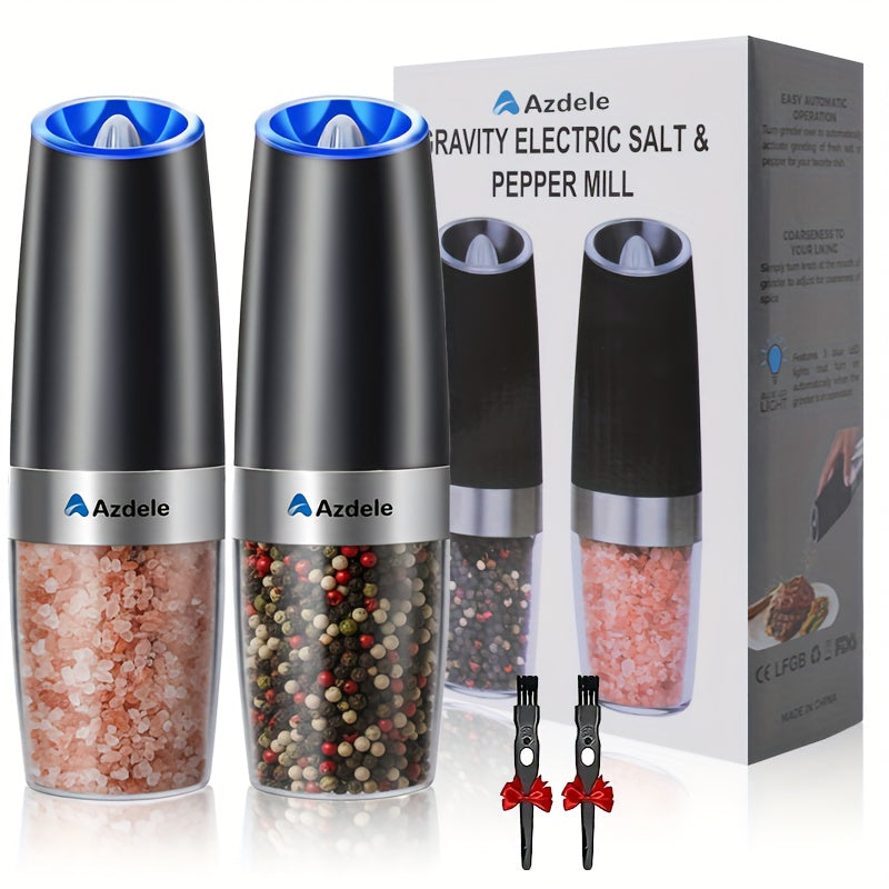 2pcs Gravity-sensing Electric Salt And Pepper Grinder Set, Battery-powered LED Light, One-hand Operation, Local Fast Delivery, Adjustable Coarseness Grinder, Black Kitchen Gadget, Salt And Pepper Grinder Electric 2pcs, Birthday Gift,