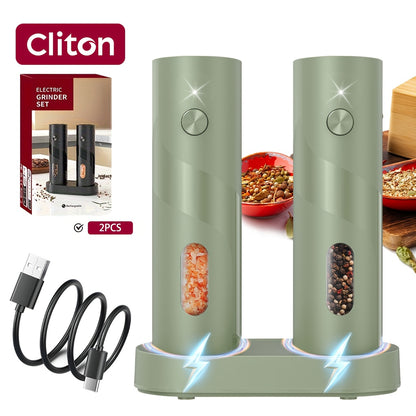 1/2pcs Salt And Pepper Seasoning Bottles Electric Grinder Kitchen Electric Spice Grinder With Grinding Inspection Light Top-Filling Large Capacity Two-Piece Set With Charging Base Electric Spice Grinder Gift Set Preferred Kitchen Accessories